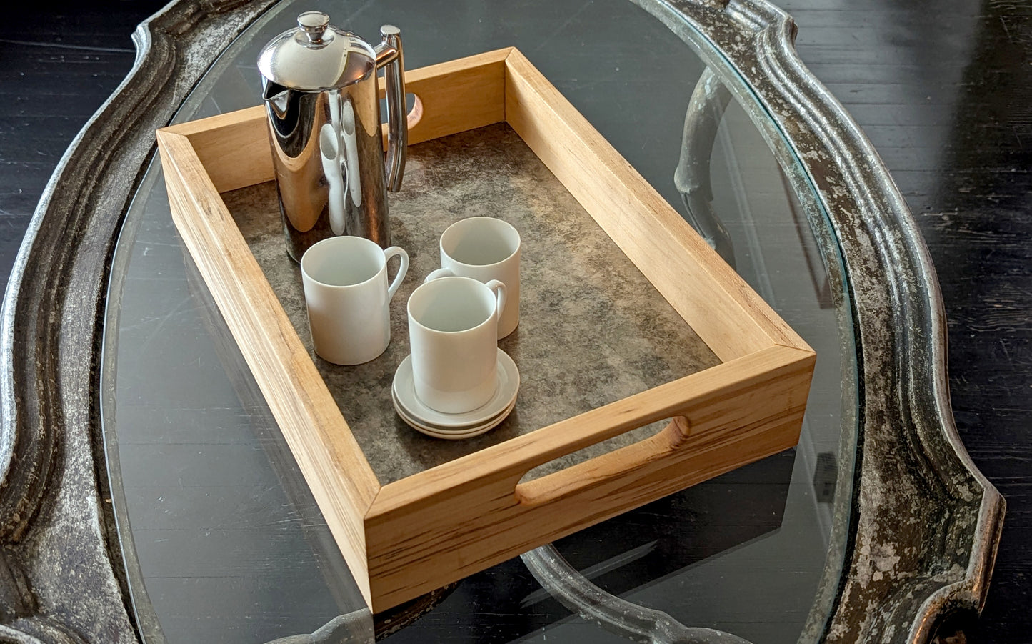 Ambrosia Maple + Silver Mica Ottoman Tray