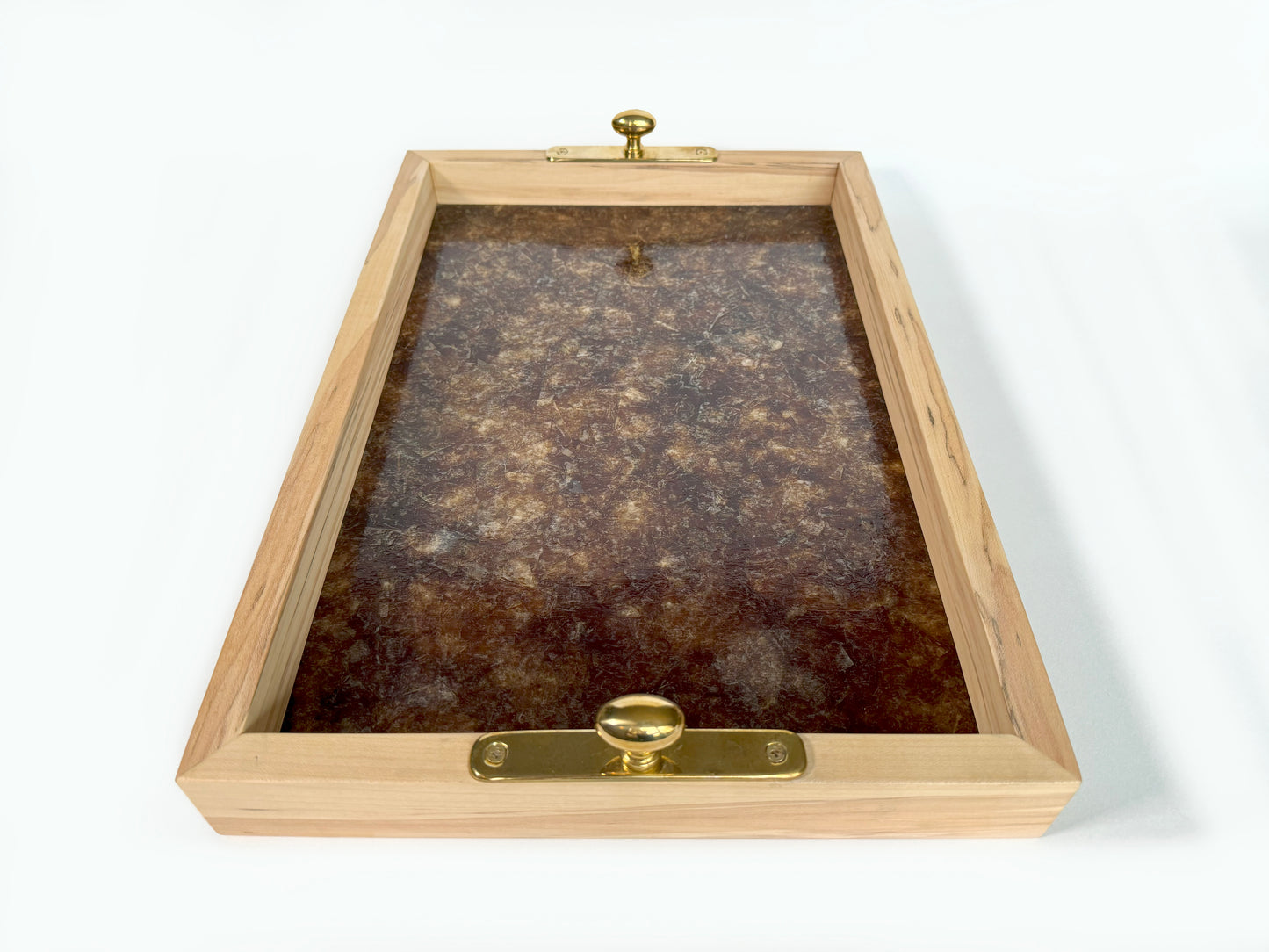 Ambrosia Maple + Amber Mica Ottoman Tray with Brass Knobs