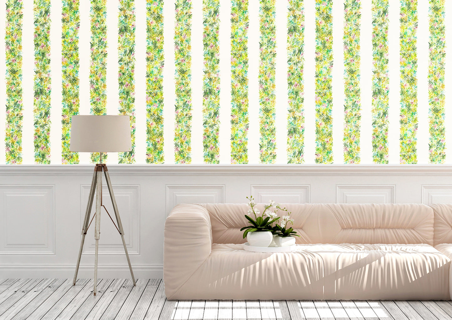 Botanical Stripe Wallpaper mockup installation by Studio Hinterland