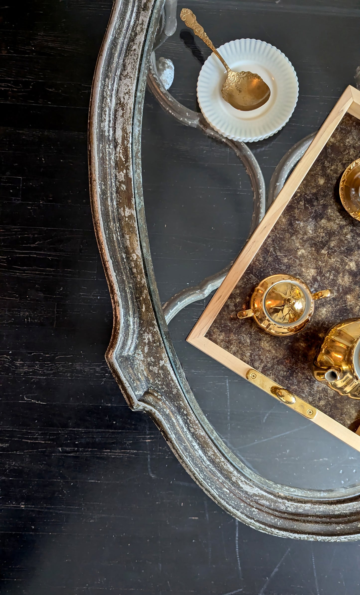 Ambrosia Maple + Amber Mica Ottoman Tray with Brass Knobs