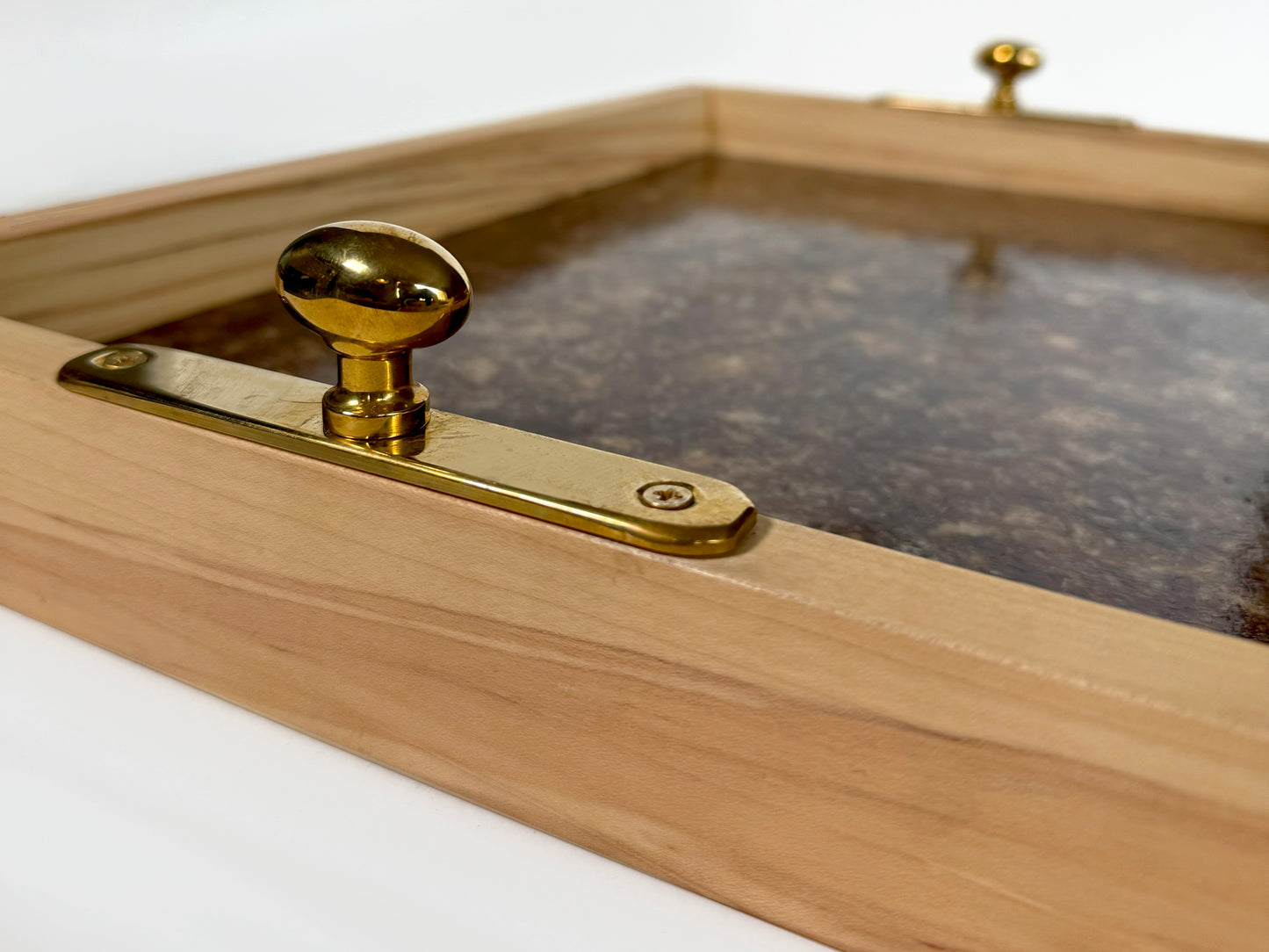 Ambrosia Maple + Amber Mica Ottoman Tray with Brass Knobs