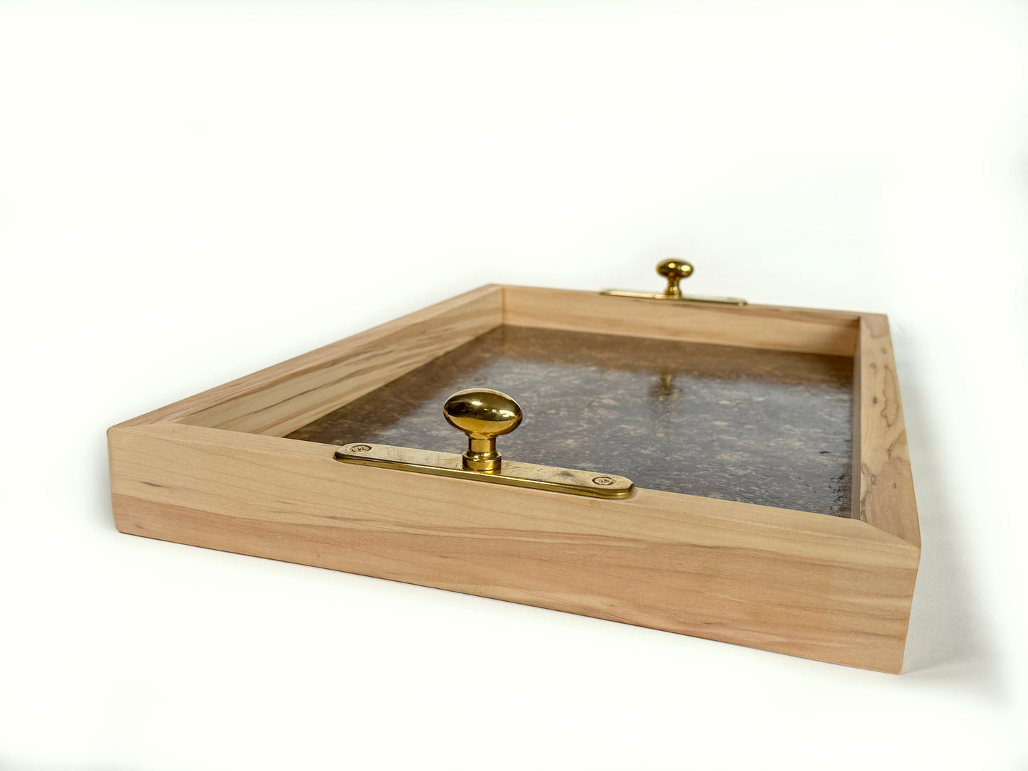 Ambrosia Maple + Amber Mica Ottoman Tray with Brass Knobs