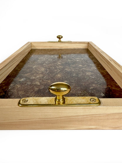 Ambrosia Maple + Amber Mica Ottoman Tray with Brass Knobs