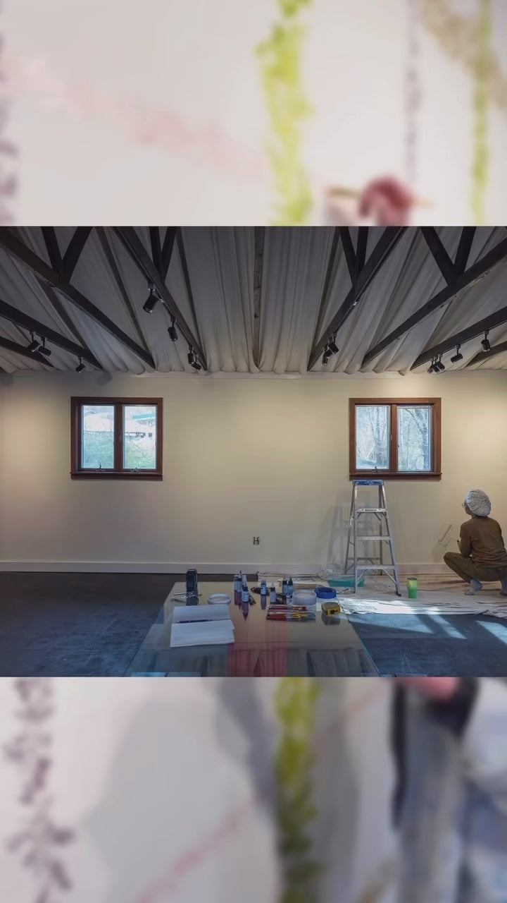 Load video: Botanical Plaid Mural Painting Process